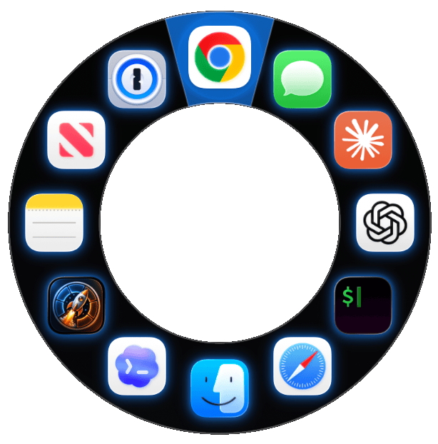 Orbit Launcher — radial app ring with Chrome selected