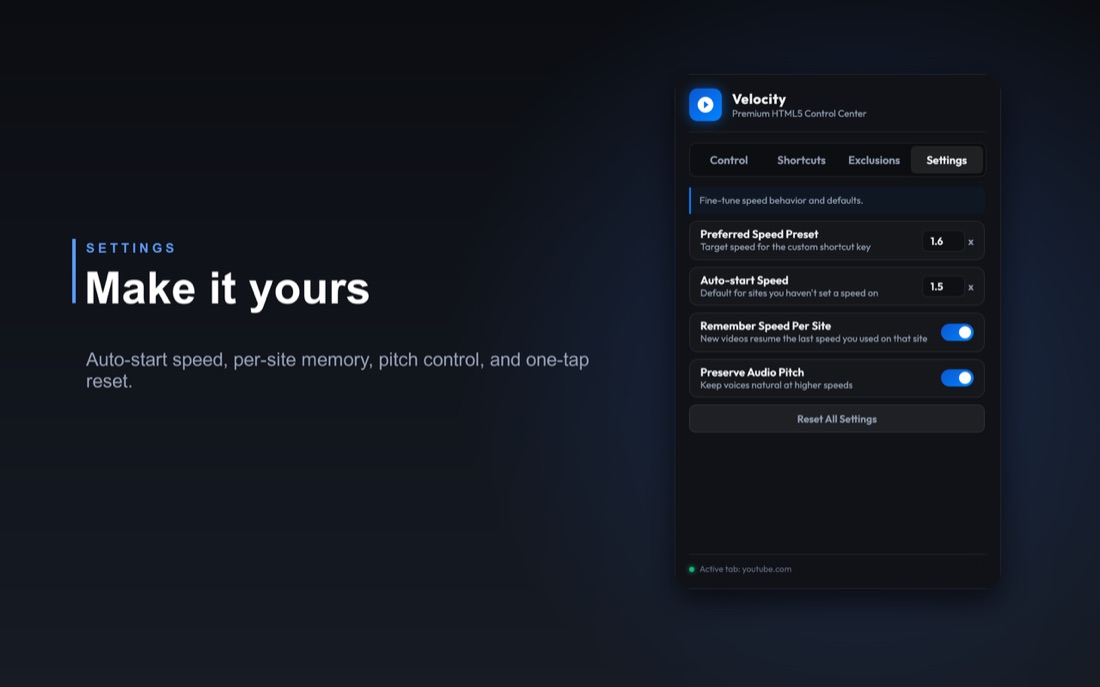 Velocity settings panel